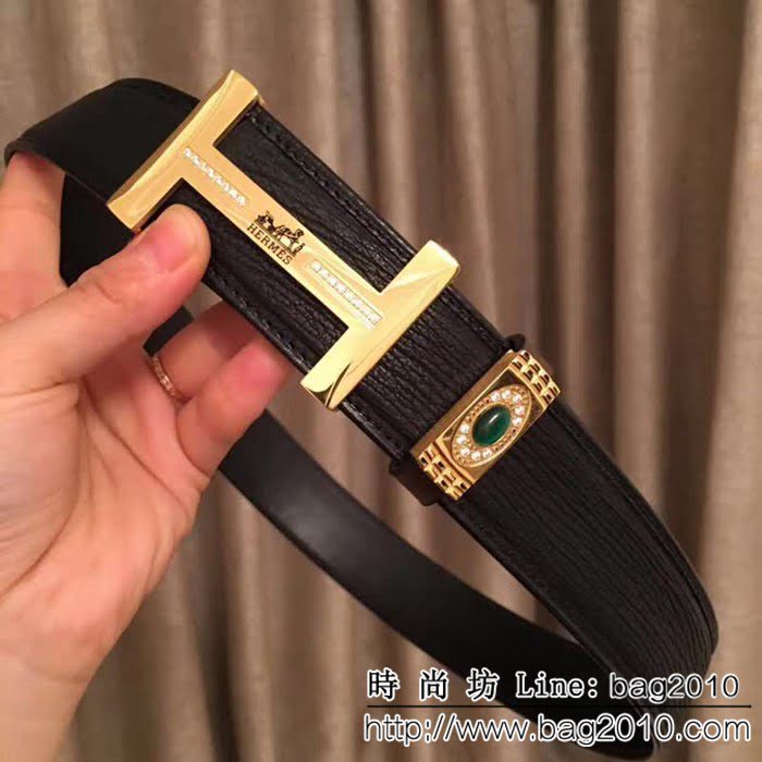 愛馬仕HERMES 太平洋深海鯊魚皮 鑲鑽貓眼石高端男士皮帶 HHG1153